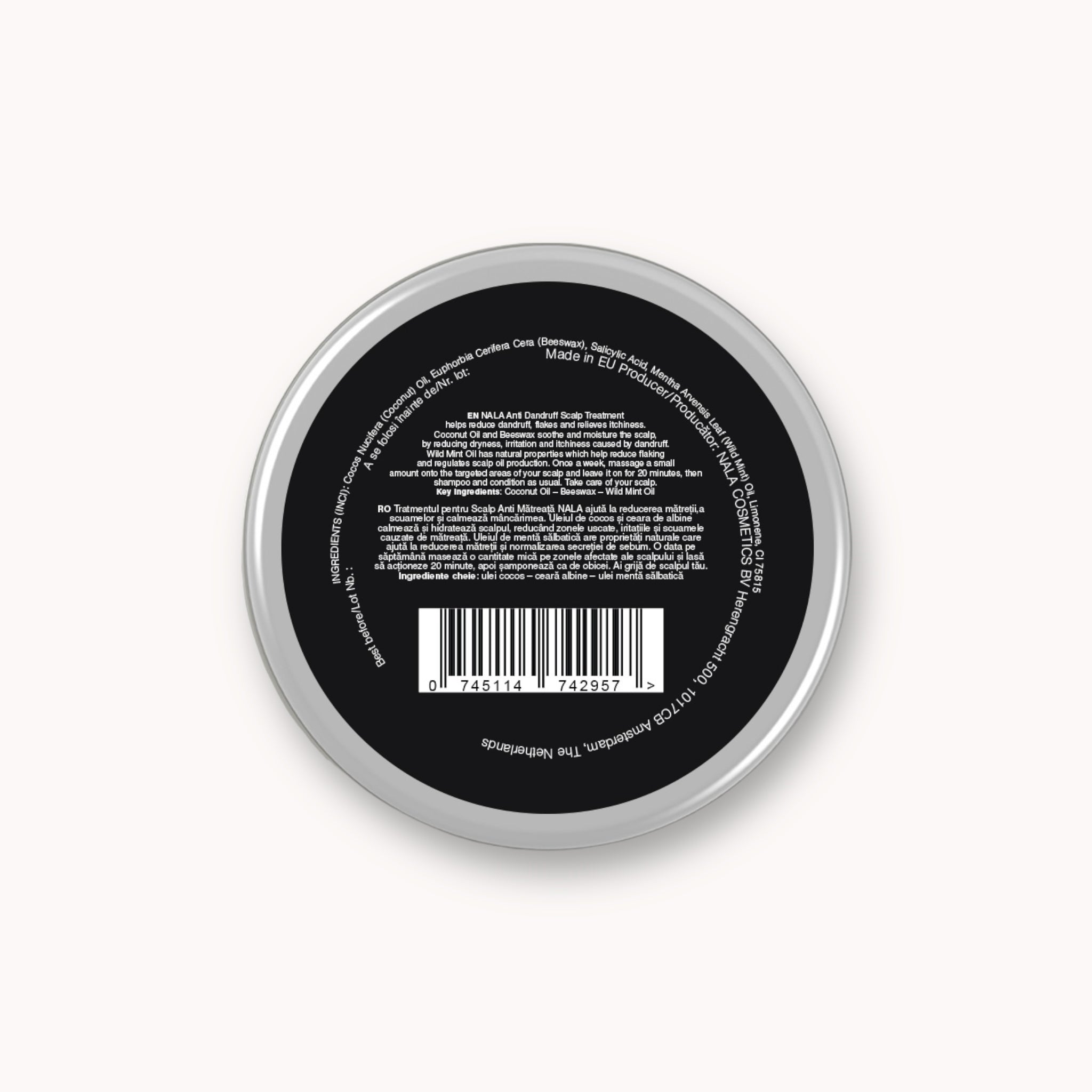 Tratamiento anticaspa para el cuero cabelludo - Aceite de menta silvestre, coco, cera