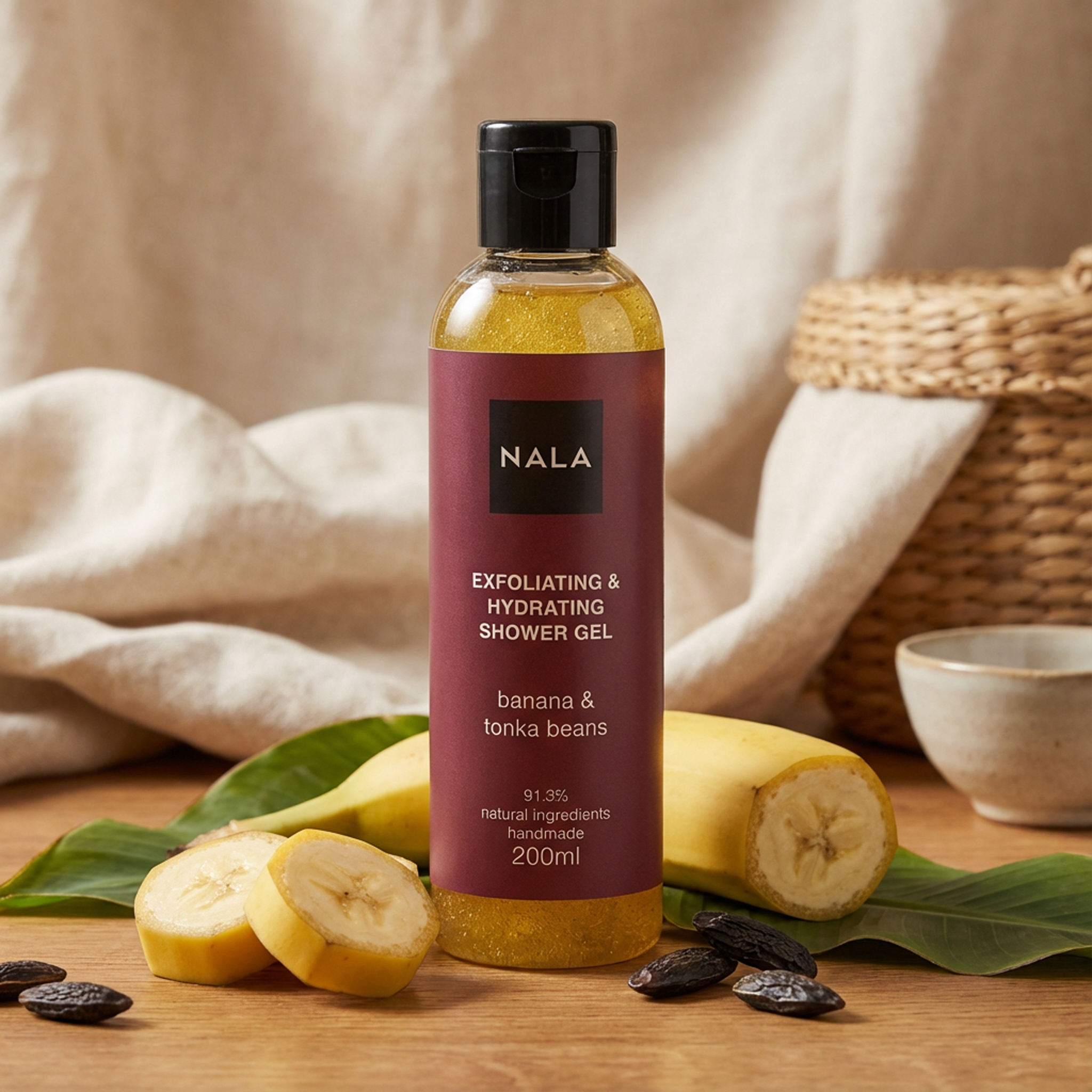 Gel de Ducha Exfoliante Hidratante - Plátano &amp; Haba Tonka
