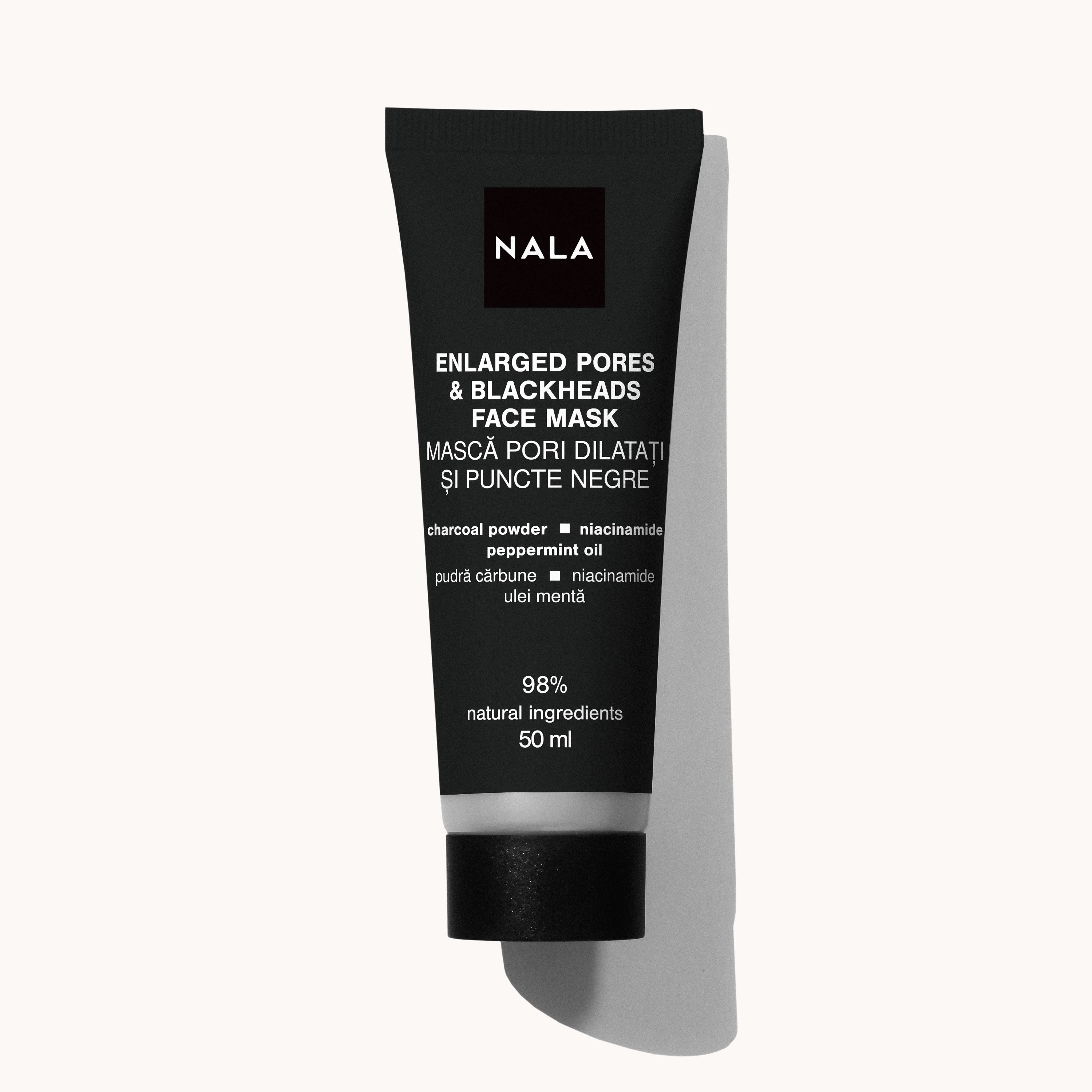 Mascarilla Facial Poros Agrandados y Puntos Negros - Carbón Vegetal en Polvo, Niacinamida, Aceite de Menta Piperita