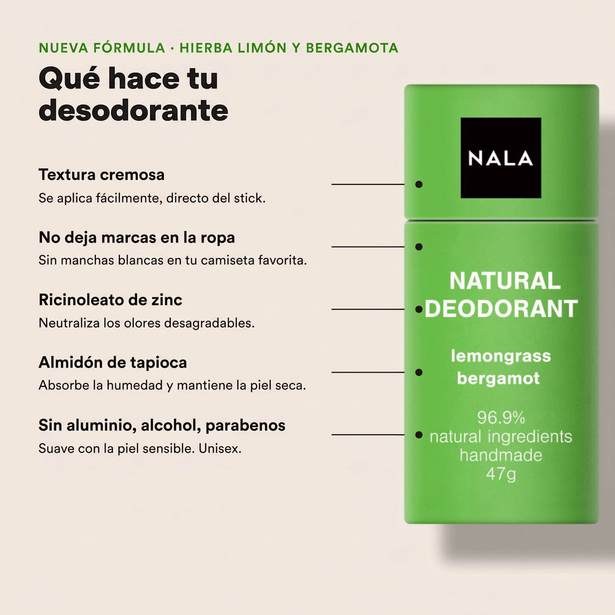 Desodorante Natural en Barra NUEVO - Hierba Limón y Bergamota