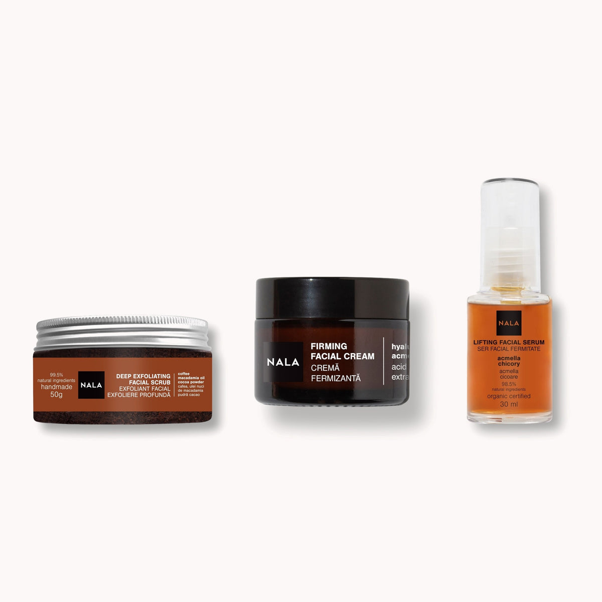 Rutina Firmeza completa: Exfoliante + Sérum + Crema NALA