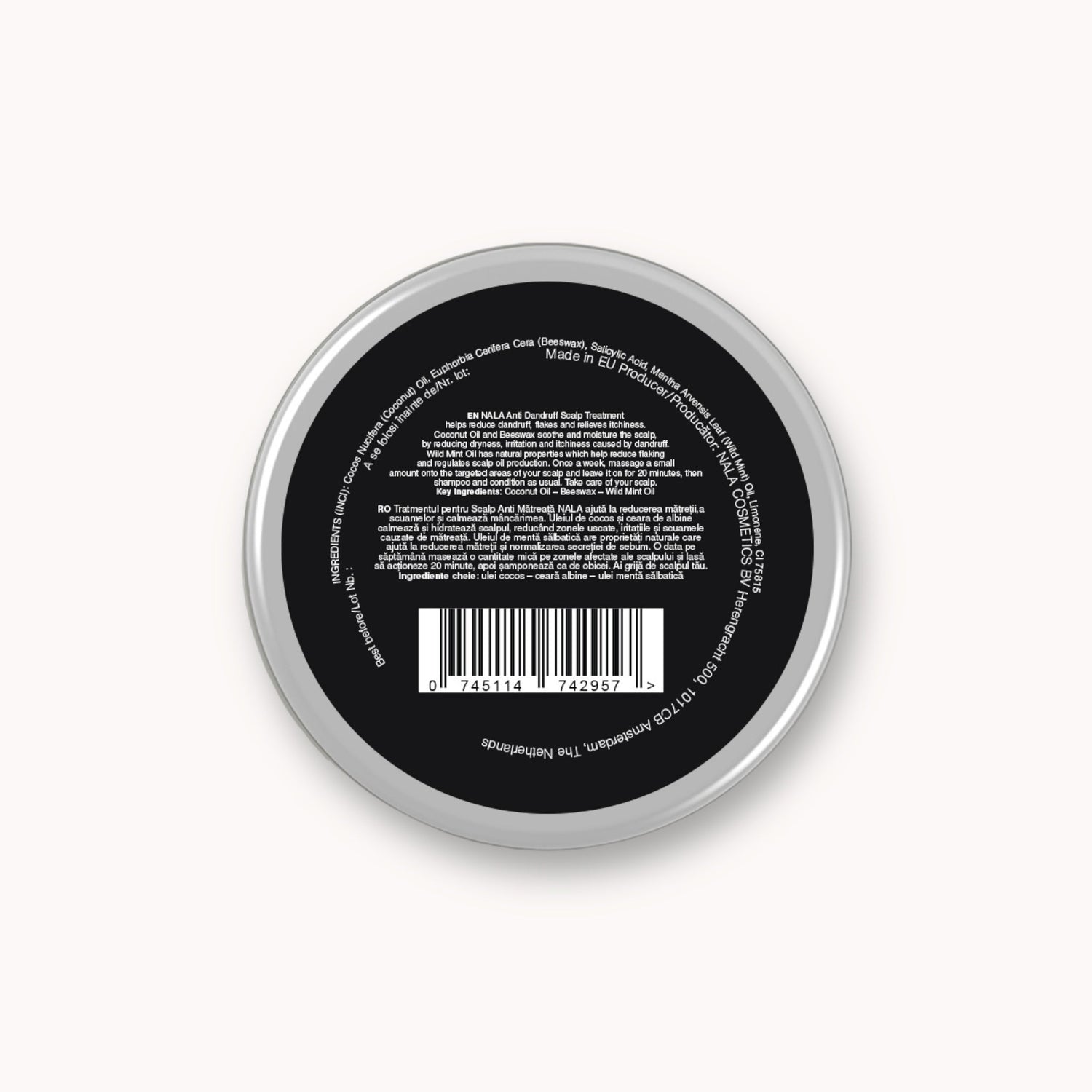 Tratamiento anticaspa para el cuero cabelludo - Aceite de menta silvestre, coco, cera